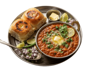 Pav Bhaji served with toasted bread, onions and lemon at Bombay Heritage.